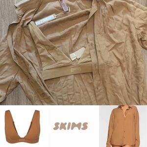 SKIMS Tan Swim Top and button up top